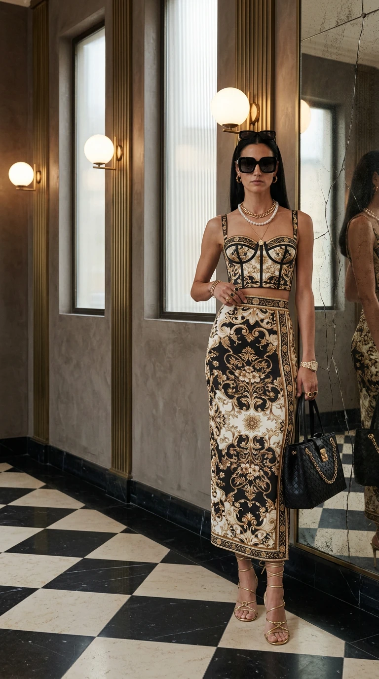 Look preto e dourado em produção editorial